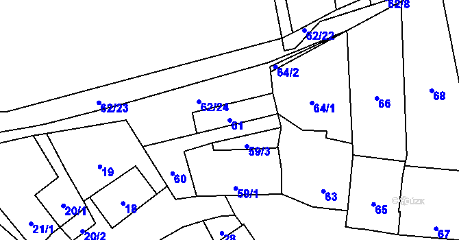 Parcela st. 61 v KÚ Kozlovice u Přerova, Katastrální mapa