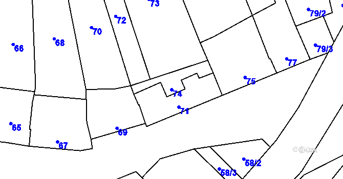 Parcela st. 74 v KÚ Kozlovice u Přerova, Katastrální mapa