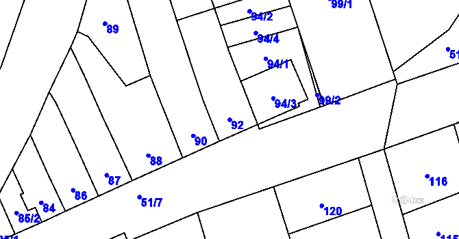Parcela st. 92 v KÚ Kozlovice u Přerova, Katastrální mapa