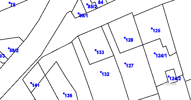 Parcela st. 133 v KÚ Kozlovice u Přerova, Katastrální mapa