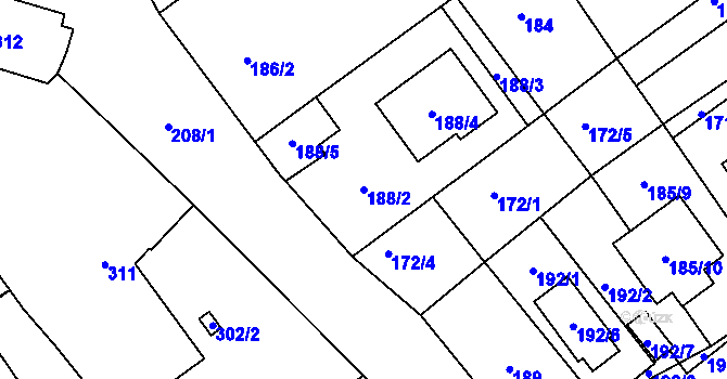 Parcela st. 188/2 v KÚ Kozlovice u Přerova, Katastrální mapa