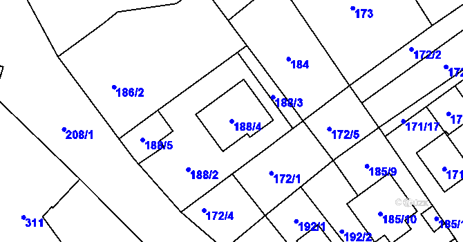Parcela st. 188/4 v KÚ Kozlovice u Přerova, Katastrální mapa