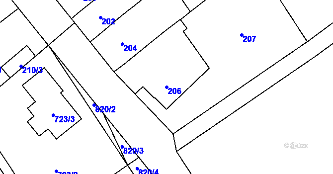 Parcela st. 206 v KÚ Kozlovice u Přerova, Katastrální mapa