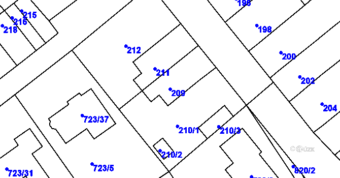 Parcela st. 209 v KÚ Kozlovice u Přerova, Katastrální mapa