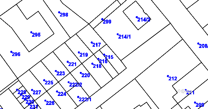 Parcela st. 215 v KÚ Kozlovice u Přerova, Katastrální mapa