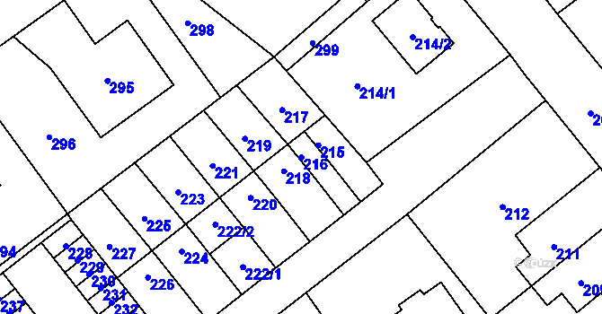 Parcela st. 216 v KÚ Kozlovice u Přerova, Katastrální mapa