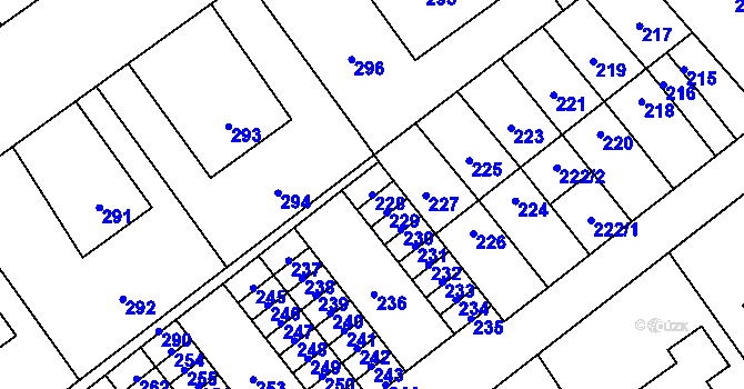Parcela st. 228 v KÚ Kozlovice u Přerova, Katastrální mapa