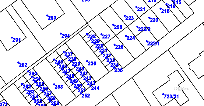 Parcela st. 232 v KÚ Kozlovice u Přerova, Katastrální mapa