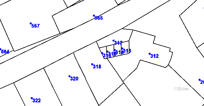 Parcela st. 316 v KÚ Kozlovice u Přerova, Katastrální mapa