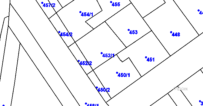 Parcela st. 452/1 v KÚ Kozlovice u Přerova, Katastrální mapa