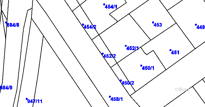 Parcela st. 452/2 v KÚ Kozlovice u Přerova, Katastrální mapa