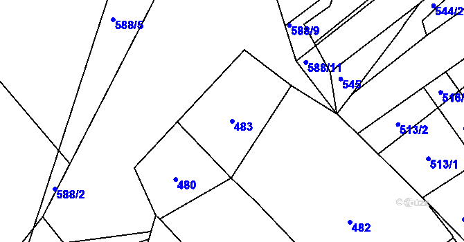 Parcela st. 483 v KÚ Kozlovice u Přerova, Katastrální mapa