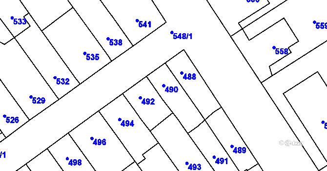 Parcela st. 490 v KÚ Kozlovice u Přerova, Katastrální mapa