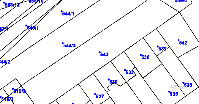 Parcela st. 543 v KÚ Kozlovice u Přerova, Katastrální mapa