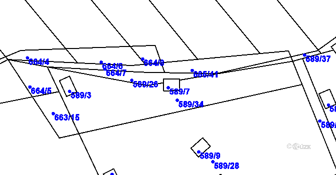 Parcela st. 589/7 v KÚ Kozlovice u Přerova, Katastrální mapa