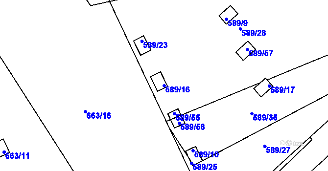 Parcela st. 589/16 v KÚ Kozlovice u Přerova, Katastrální mapa