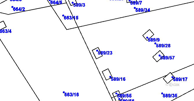 Parcela st. 589/23 v KÚ Kozlovice u Přerova, Katastrální mapa