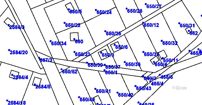 Parcela st. 650/3 v KÚ Kozlovice u Přerova, Katastrální mapa
