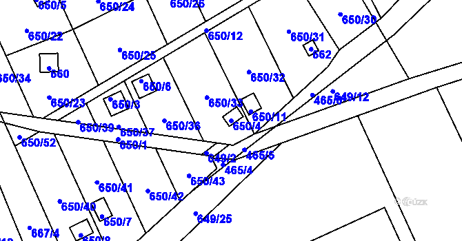 Parcela st. 650/4 v KÚ Kozlovice u Přerova, Katastrální mapa