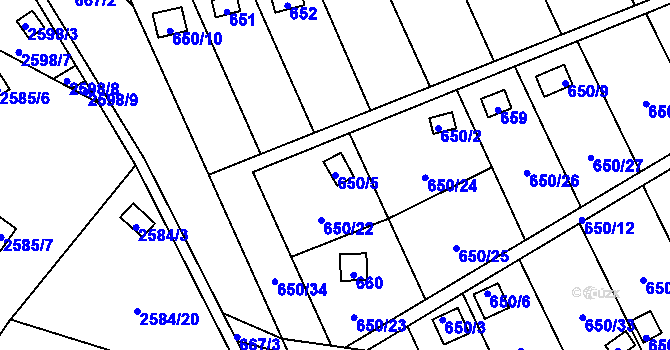 Parcela st. 650/5 v KÚ Kozlovice u Přerova, Katastrální mapa
