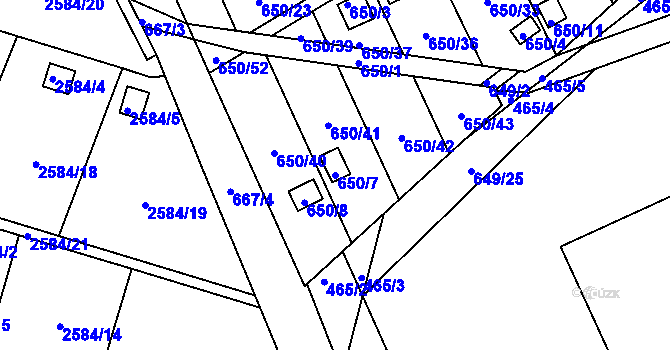 Parcela st. 650/7 v KÚ Kozlovice u Přerova, Katastrální mapa