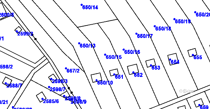 Parcela st. 650/15 v KÚ Kozlovice u Přerova, Katastrální mapa