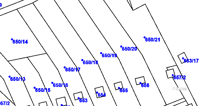 Parcela st. 650/19 v KÚ Kozlovice u Přerova, Katastrální mapa