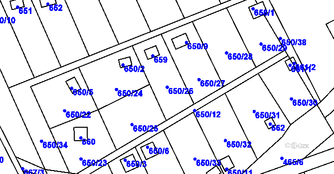 Parcela st. 650/26 v KÚ Kozlovice u Přerova, Katastrální mapa
