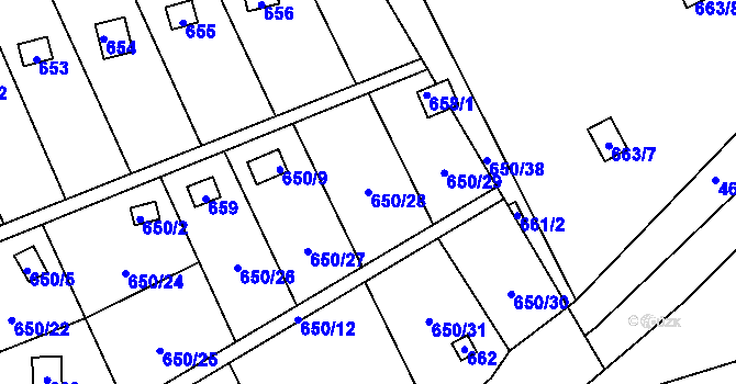 Parcela st. 650/28 v KÚ Kozlovice u Přerova, Katastrální mapa