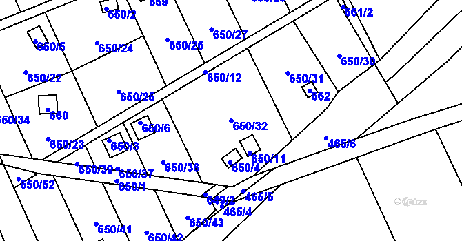Parcela st. 650/32 v KÚ Kozlovice u Přerova, Katastrální mapa