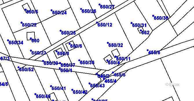 Parcela st. 650/33 v KÚ Kozlovice u Přerova, Katastrální mapa