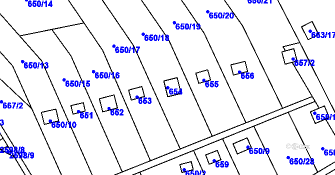 Parcela st. 654 v KÚ Kozlovice u Přerova, Katastrální mapa