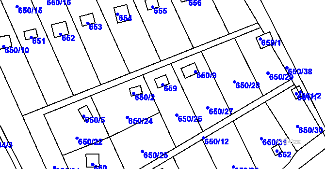 Parcela st. 659 v KÚ Kozlovice u Přerova, Katastrální mapa