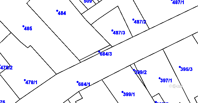 Parcela st. 684/3 v KÚ Kozlovice u Přerova, Katastrální mapa
