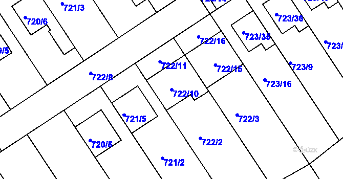 Parcela st. 722/10 v KÚ Kozlovice u Přerova, Katastrální mapa
