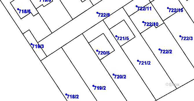 Parcela st. 720/5 v KÚ Kozlovice u Přerova, Katastrální mapa