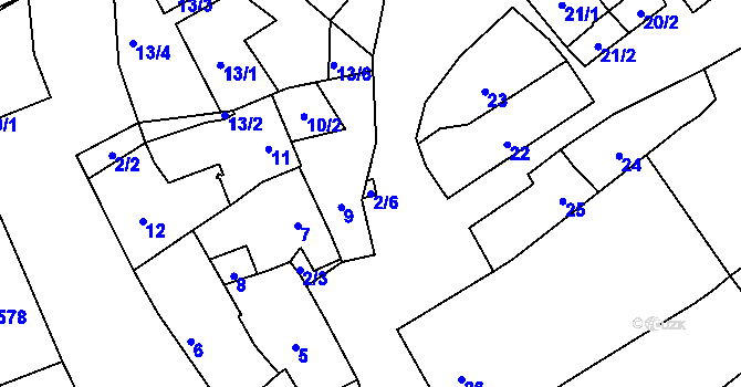 Parcela st. 2/6 v KÚ Kozlovice u Přerova, Katastrální mapa