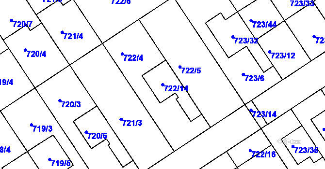Parcela st. 722/14 v KÚ Kozlovice u Přerova, Katastrální mapa