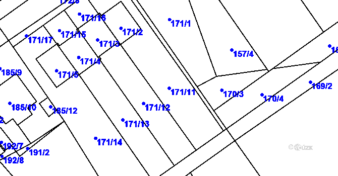 Parcela st. 171/11 v KÚ Kozlovice u Přerova, Katastrální mapa