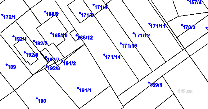 Parcela st. 171/14 v KÚ Kozlovice u Přerova, Katastrální mapa