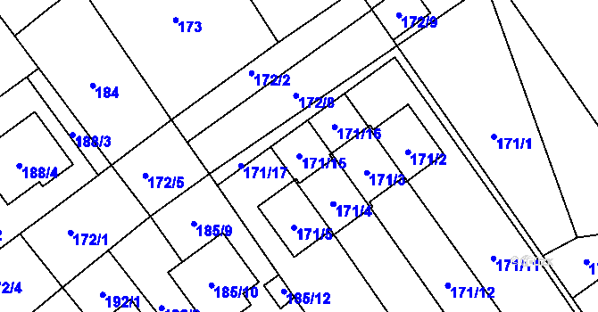 Parcela st. 171/15 v KÚ Kozlovice u Přerova, Katastrální mapa