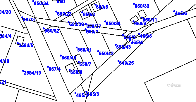 Parcela st. 650/42 v KÚ Kozlovice u Přerova, Katastrální mapa