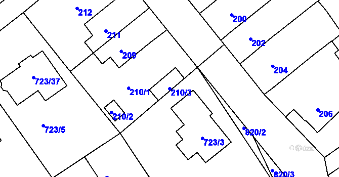 Parcela st. 210/3 v KÚ Kozlovice u Přerova, Katastrální mapa