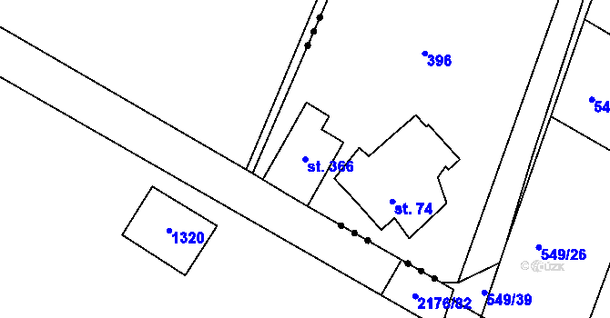 Parcela st. 366 v KÚ Lověšice u Přerova, Katastrální mapa