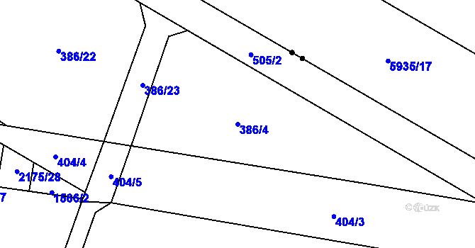 Parcela st. 386/4 v KÚ Lověšice u Přerova, Katastrální mapa