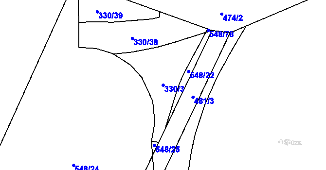 Parcela st. 330/3 v KÚ Lověšice u Přerova, Katastrální mapa