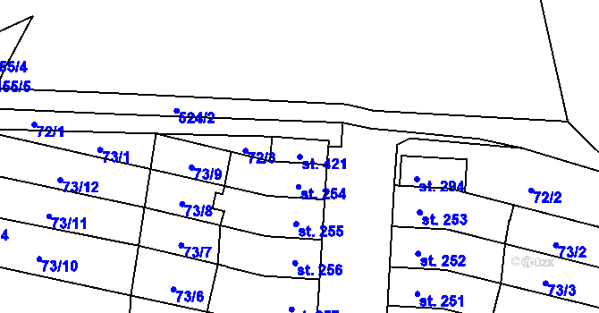 Parcela st. 421 v KÚ Lověšice u Přerova, Katastrální mapa