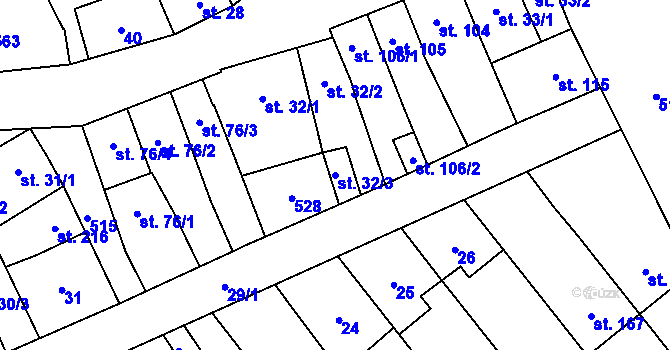 Parcela st. 32/3 v KÚ Lověšice u Přerova, Katastrální mapa