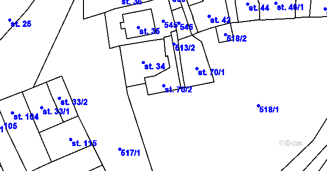 Parcela st. 70/2 v KÚ Lověšice u Přerova, Katastrální mapa