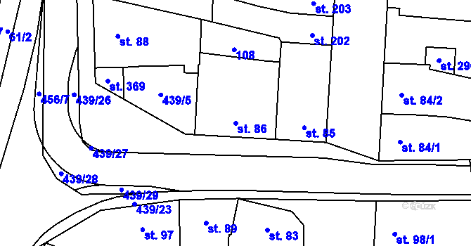 Parcela st. 86 v KÚ Lověšice u Přerova, Katastrální mapa